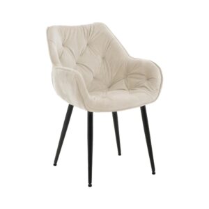 Wohnli Möbelsuche - Esszimmerstuhl gesteppt mit Armlehnen aus Samt creme