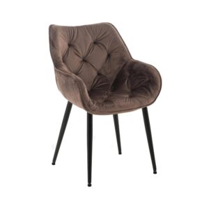 Wohnli Möbelsuche - Esszimmerstuhl gesteppt mit Armlehnen aus Samt braun