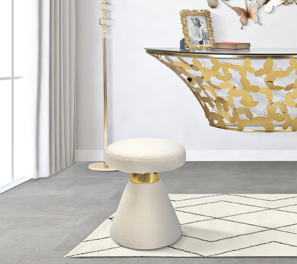 wohnli-moebel-suche-M24051282-1 Couchtisch aus gepolstertem Stoff 42x51 cm Ø,weiss und gold 42x51x42cm Stoff Weiß Mauro Ferretti Möbel Wohnzimmermöbel Beistelltische