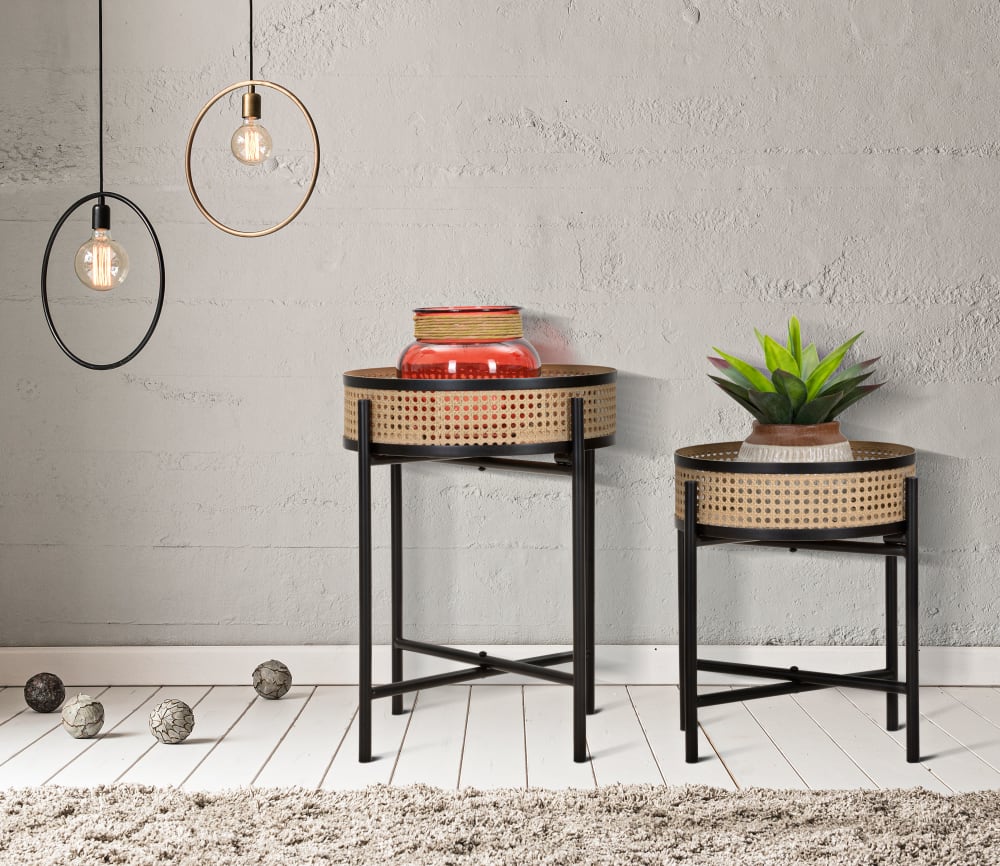 2er-Set Metalltische braun und schwarz Ø cm 40x50-35x40 40x60x40cm Metall Braun Mauro Ferretti Möbel Wohnzimmermöbel Beistelltische