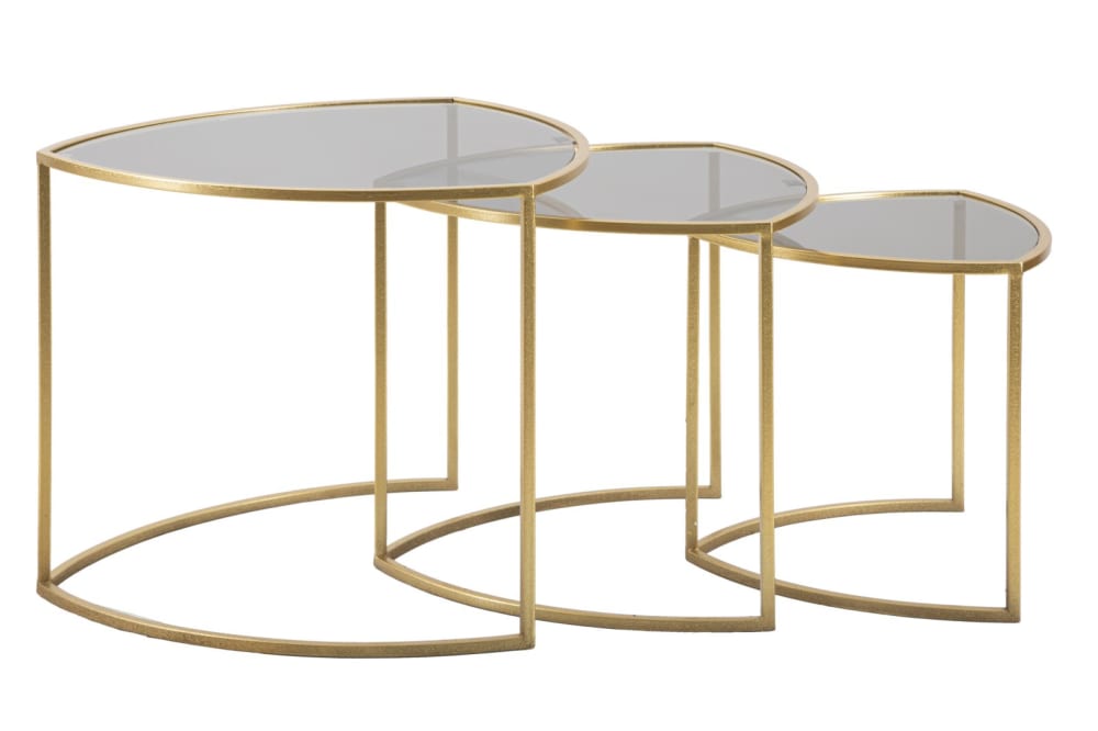 Set aus 3 Couchtischen aus  Metall cm 60x60x50-50x50x45-40x40x40 50x60x50cm Metall Gold Mauro Ferretti Möbel Wohnzimmermöbel Beistelltische