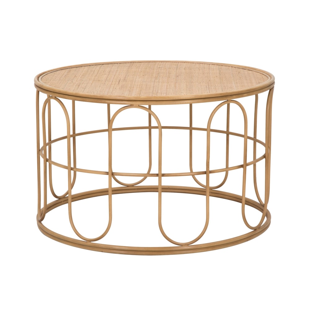 wohnli-moebel-suche-M24051302 Wohnli Möbelsuche - Runder Couchtisch aus Eisen und braunem Holz Ø 80x50 cm
