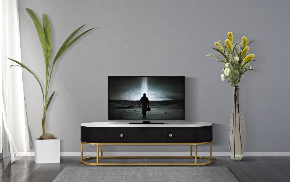 TV-Ständer aus Metall Stoff Holz Gold schwarz weiß cm150x42x45 150x45x42cm Metall Schwarz Mauro Ferretti Möbel Wohnzimmermöbel TV-Möbel
