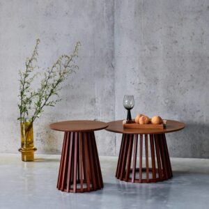 2er-Set runde nussbaumfarbene Couchtische Ø40cm und Ø60cm 60x38x60cm Holz Braun sweeek Möbel Wohnzimmermöbel Couchtische