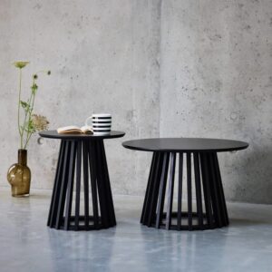 wohnli-moebel-suche-M24053256-1 2er-Set runde schwarze Couchtische Ø40cm und Ø60cm 60x38x60cm Holz Schwarz sweeek Möbel Wohnzimmermöbel Couchtische