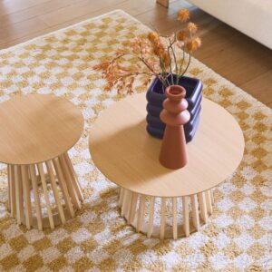 wohnli-moebel-suche-M24053258-1 2er-Set runde eichenfarbene Couchtische Ø40cm und Ø60cm 60x38x60cm Spanplatte Braun sweeek Möbel Wohnzimmermöbel Couchtische