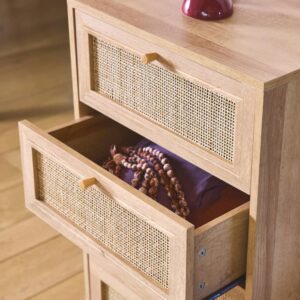 Kommode mit 4 Schubladen in Holz- und Rohrgeflechtoptik 48x96x39cm Holz Weiß sweeek Möbel Schlafzimmermöbel Kommoden