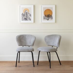 2er Set hellgrauen Cord-Stühlen 62x80x53cm Samt Grau Happy Garden Möbel Esszimmermöbel Stühle