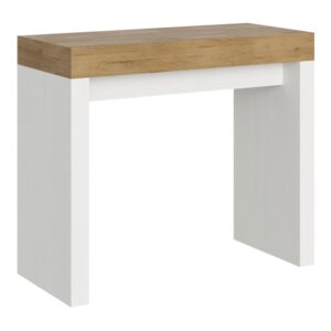 wohnli-moebel-suche-M24056983 Wohnli Möbelsuche - Ausziehbarer Konsolentisch 90x40/196cm in Holzoptik Eiche/Esche weiß