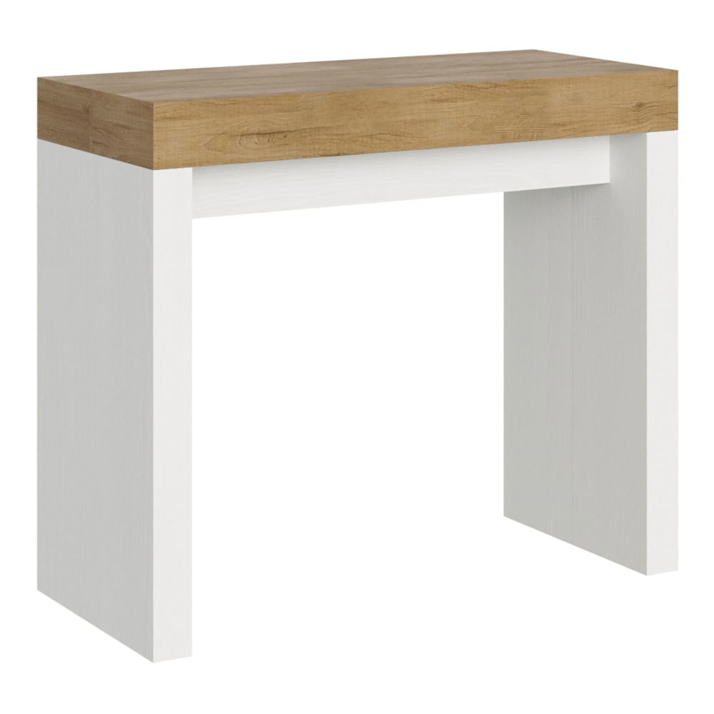 wohnli-moebel-suche-M24056983 Wohnli Möbelsuche - Ausziehbarer Konsolentisch 90x40/196cm in Holzoptik Eiche/Esche weiß