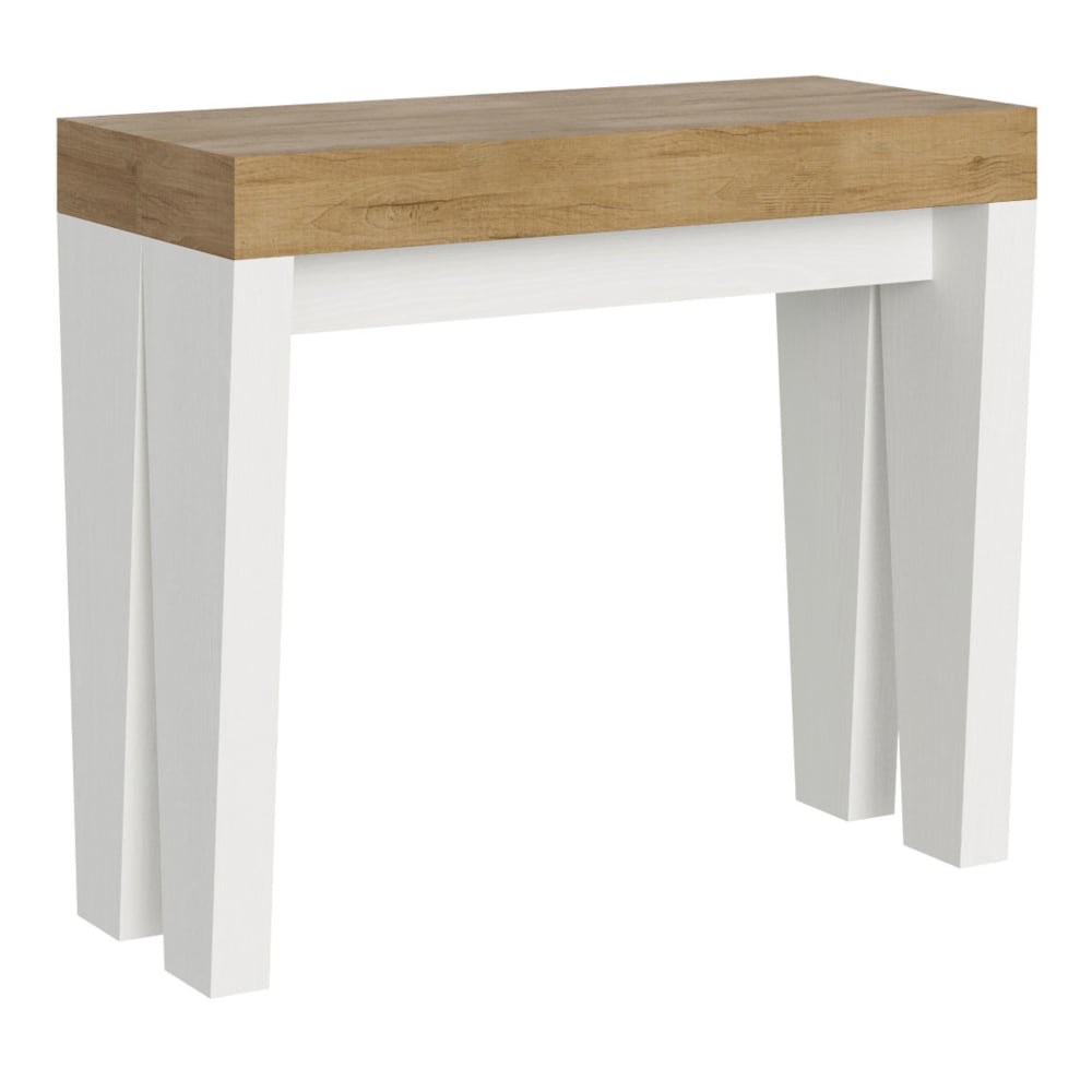 wohnli-moebel-suche-M24057010 Wohnli Möbelsuche - Ausziehbarer Konsolentisch 90x40/300cm in Holzoptik Eiche/Esche weiß