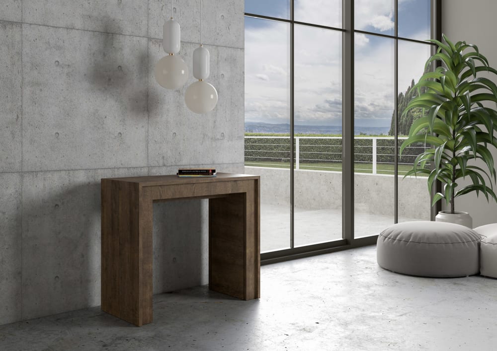 Ausziehbarer Konsolentisch 90x42/198cm in Holzoptik Nussbaumbraun 90x77x42cm Spanplatte Braun Itamoby Möbel Wohnzimmermöbel Konsolentische