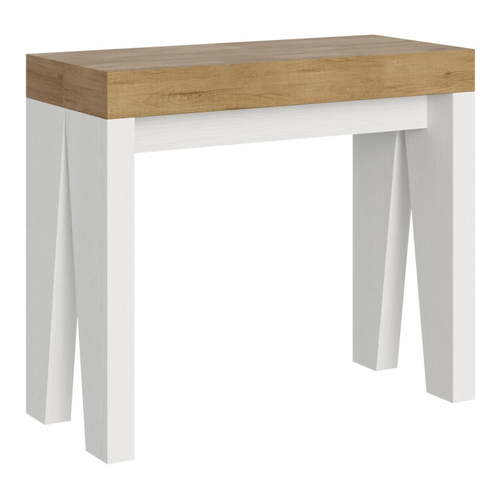 wohnli-moebel-suche-M24057018 Wohnli Möbelsuche - Ausziehbarer Konsolentisch 90x40/300cm in Holzoptik Eiche/Esche weiß