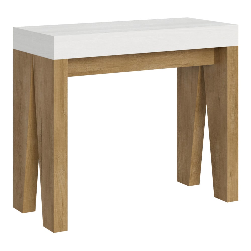 wohnli-moebel-suche-M24057025 Wohnli Möbelsuche - Ausziehbarer Konsolentisch 90x40/300cm in Holzoptik Esche weiß/Eiche