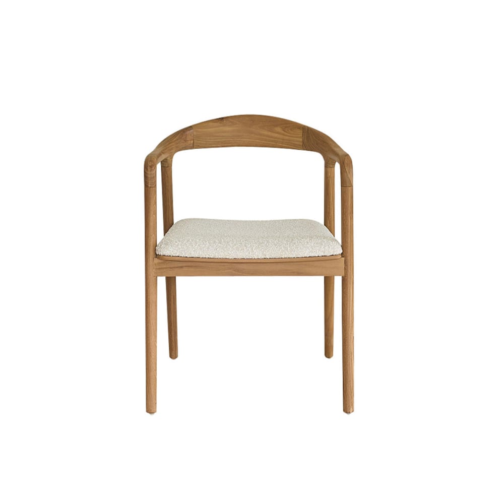Wohnli Möbelsuche - Stuhl aus massivem Teakholz Sitzfläche aus Bouclé