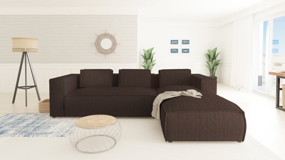 wohnli-moebel-suche-M24058661-1 Modernes Ecksofa aus Dunkelbraun Cord-Bezug 176x64x262cm PES - Polyester Braun S-Style Sofas und Sessel Sofas Ecksofas