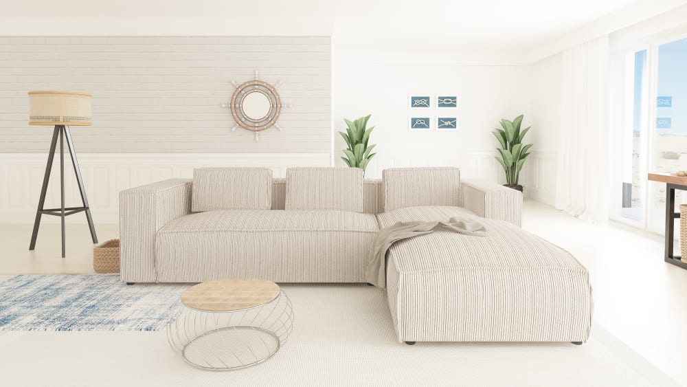 wohnli-moebel-suche-M24058686-1 Modernes Ecksofa aus Beige Cord-Bezug 176x64x262cm PES - Polyester Beige S-Style Sofas und Sessel Sofas Ecksofas