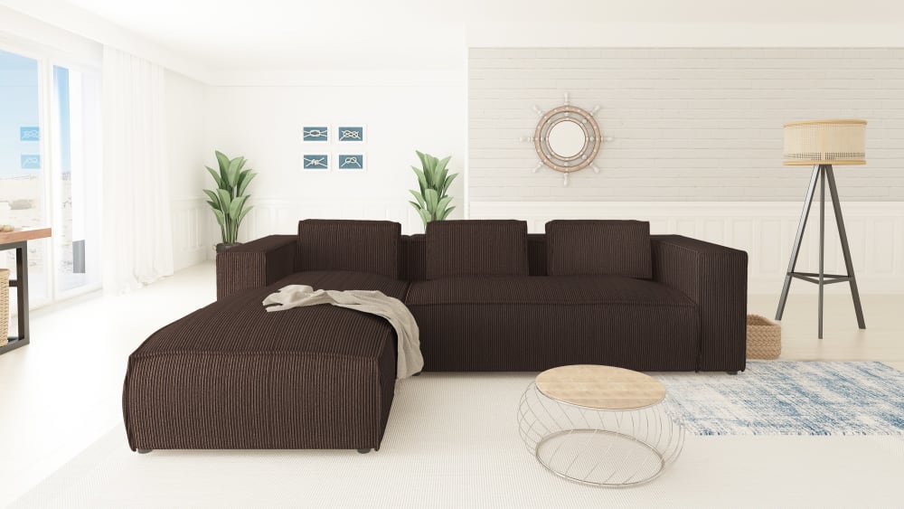 wohnli-moebel-suche-M24058694-1 Modernes Ecksofa aus Dunkelbraun Cord-Bezug 176x64x262cm PES - Polyester Braun S-Style Sofas und Sessel Sofas Ecksofas