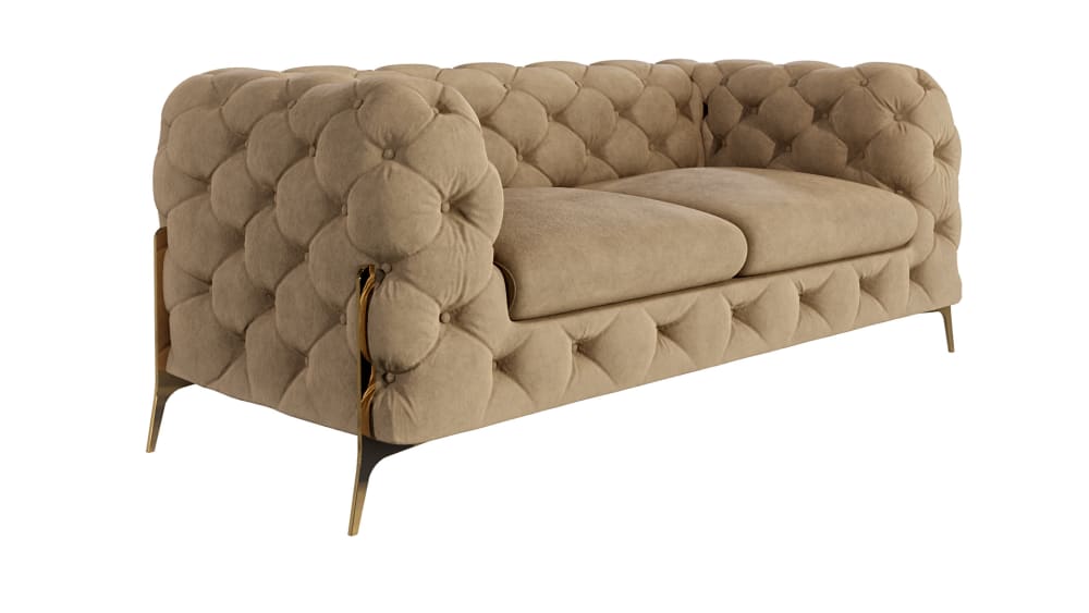 Wohnli Möbelsuche - 2-Sitzer Chesterfield Sofa aus Samt mit Metall-Füßen