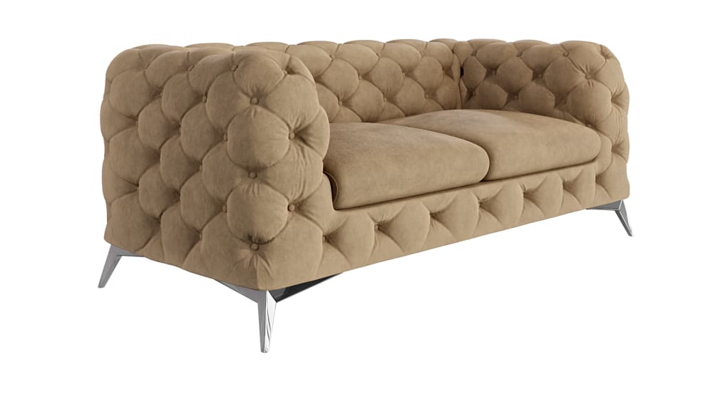Wohnli Möbelsuche - 2-Sitzer Chesterfield Sofa aus Samt mit Metall-Füßen