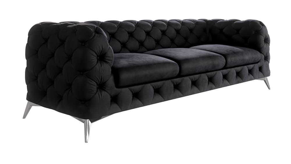 Wohnli Möbelsuche - 3-Sitzer Chesterfield Sofa aus Samt mit Metall-Füßen