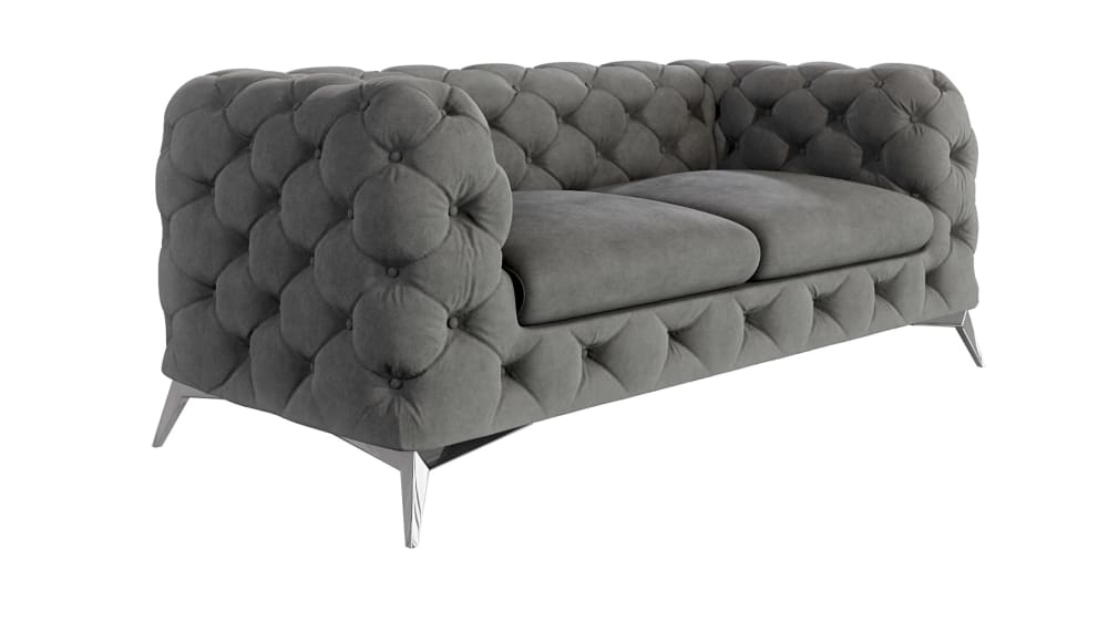 Wohnli Möbelsuche - 2-Sitzer Chesterfield Sofa aus Samt mit Metall-Füßen