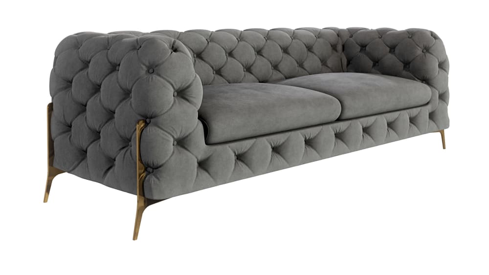 Wohnli Möbelsuche - 3-Sitzer Chesterfield Sofa aus Samt mit Metall-Füßen