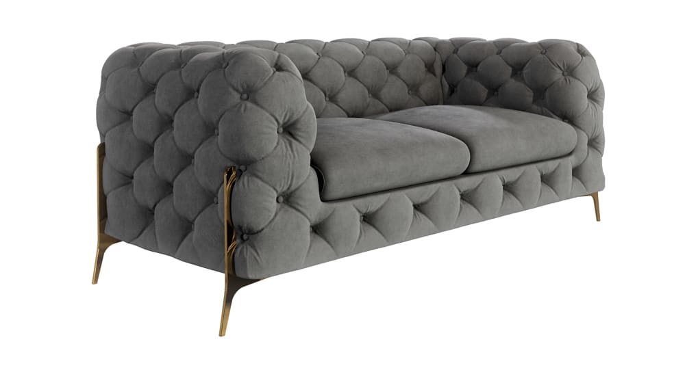 wohnli-moebel-suche-M24058827 Wohnli Möbelsuche - 2-Sitzer Chesterfield Sofa aus Samt mit Metall-Füßen