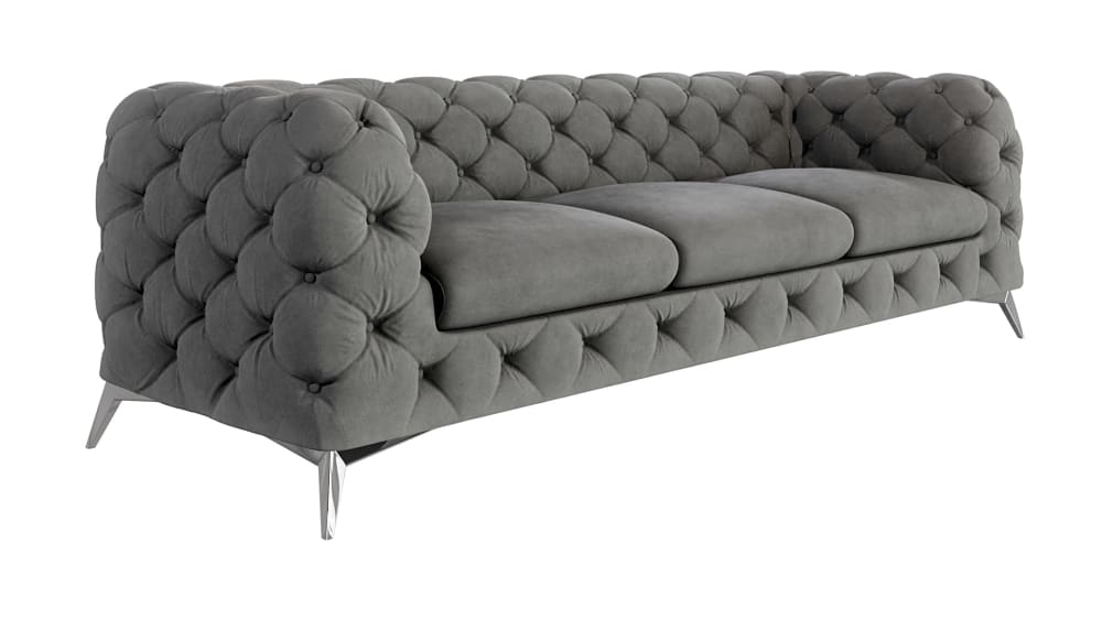 Wohnli Möbelsuche - 3-Sitzer Chesterfield Sofa aus Samt mit Metall-Füßen
