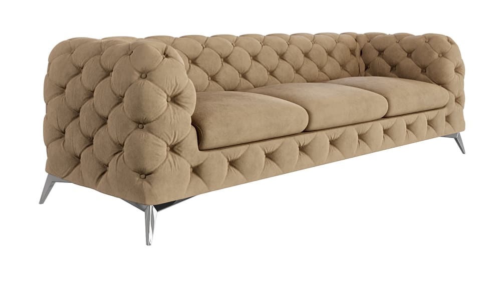 wohnli-moebel-suche-M24058840 Wohnli Möbelsuche - 3-Sitzer Chesterfield Sofa aus Samt mit Metall-Füßen