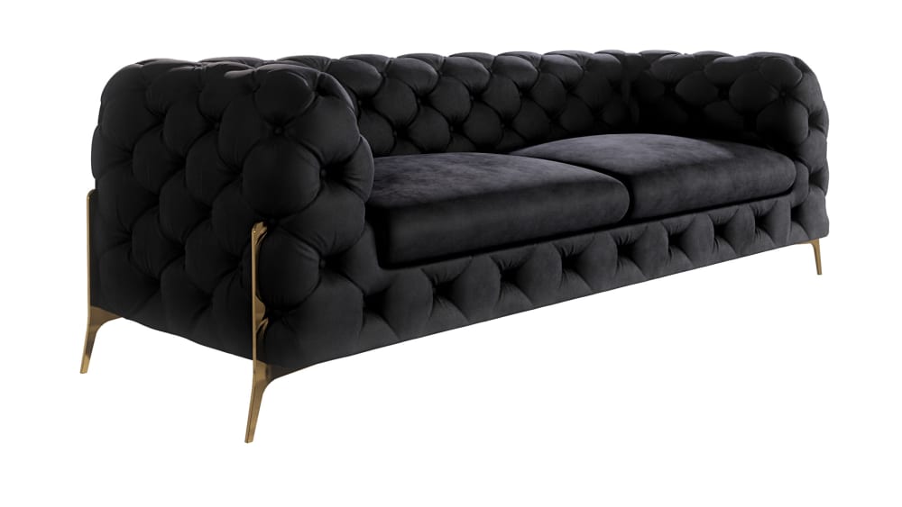 Wohnli Möbelsuche - 3-Sitzer Chesterfield Sofa aus Samt mit Metall-Füßen