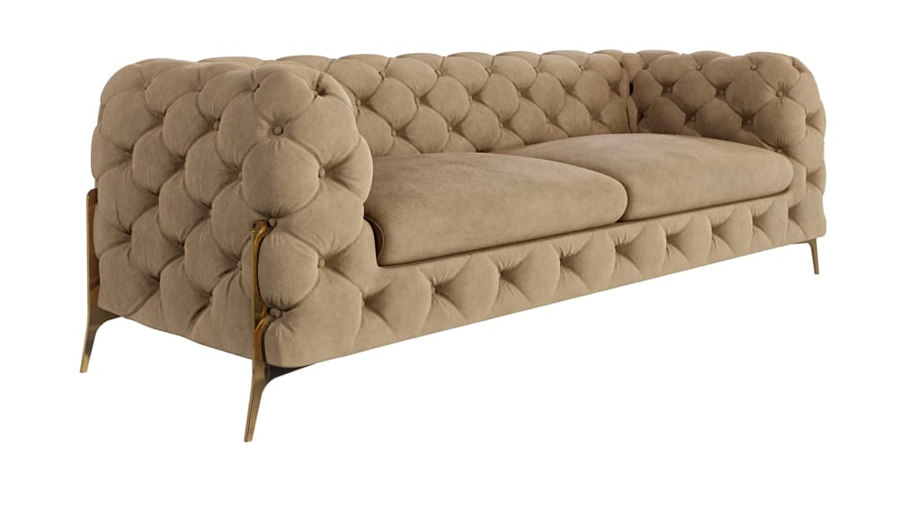 wohnli-moebel-suche-M24058845 Wohnli Möbelsuche - 3-Sitzer Chesterfield Sofa aus Samt mit Metall-Füßen