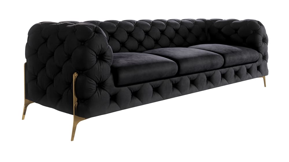 Wohnli Möbelsuche - 3-Sitzer Chesterfield Sofa aus Samt mit Metall-Füßen