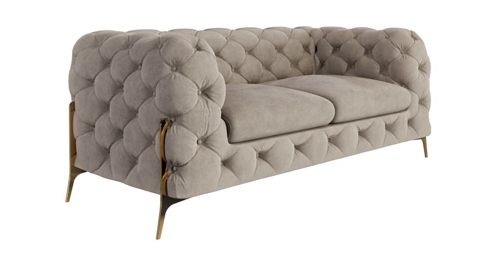 Wohnli Möbelsuche - 2-Sitzer Chesterfield Sofa aus Samt mit Metall-Füßen
