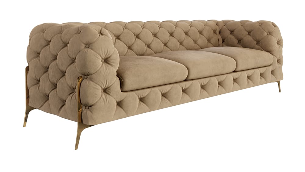 wohnli-moebel-suche-M24058863 Wohnli Möbelsuche - 3-Sitzer Chesterfield Sofa aus Samt mit Metall-Füßen