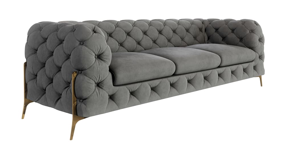 Wohnli Möbelsuche - 3-Sitzer Chesterfield Sofa aus Samt mit Metall-Füßen