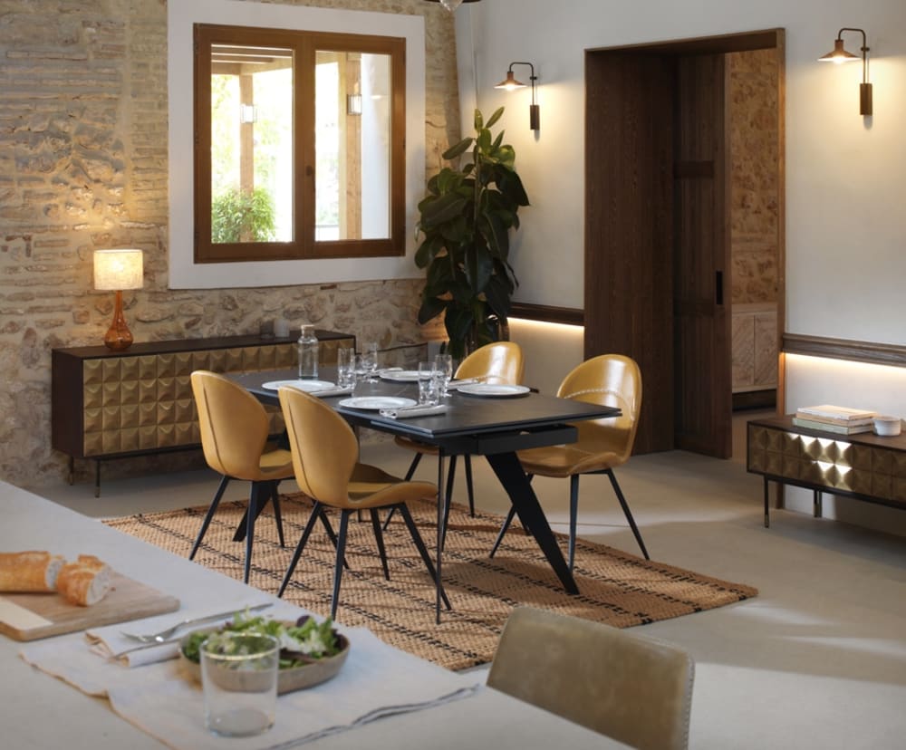 Schwarz ausziehbarer Keramiktisch 180/260x95 mit schwarz Metallgestell 95x76x180cm Keramik Schwarz GEESE HOME Möbel Esszimmermöbel Esstische