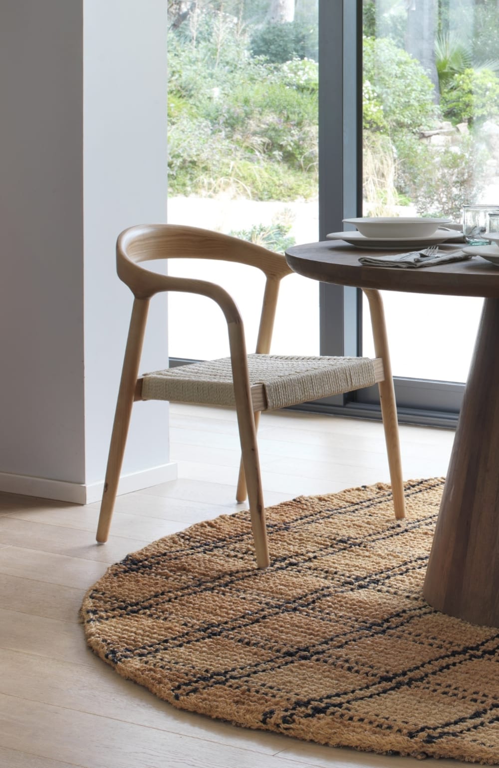 4er-Set Sessel aus Eschenholz mit Sitzfläche aus Stoff 57x78x54cm Holz Braun GEESE HOME Möbel Esszimmermöbel Stühle
