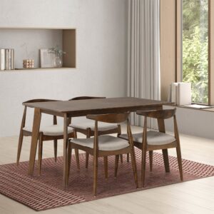 wohnli-moebel-suche-M24062359-1 Packung mit Esstisch 140x80 cm und 4 Stühlen Walnussfarbe 140x75x80cm Holz Braun HOMN Möbel Esszimmermöbel Esstische