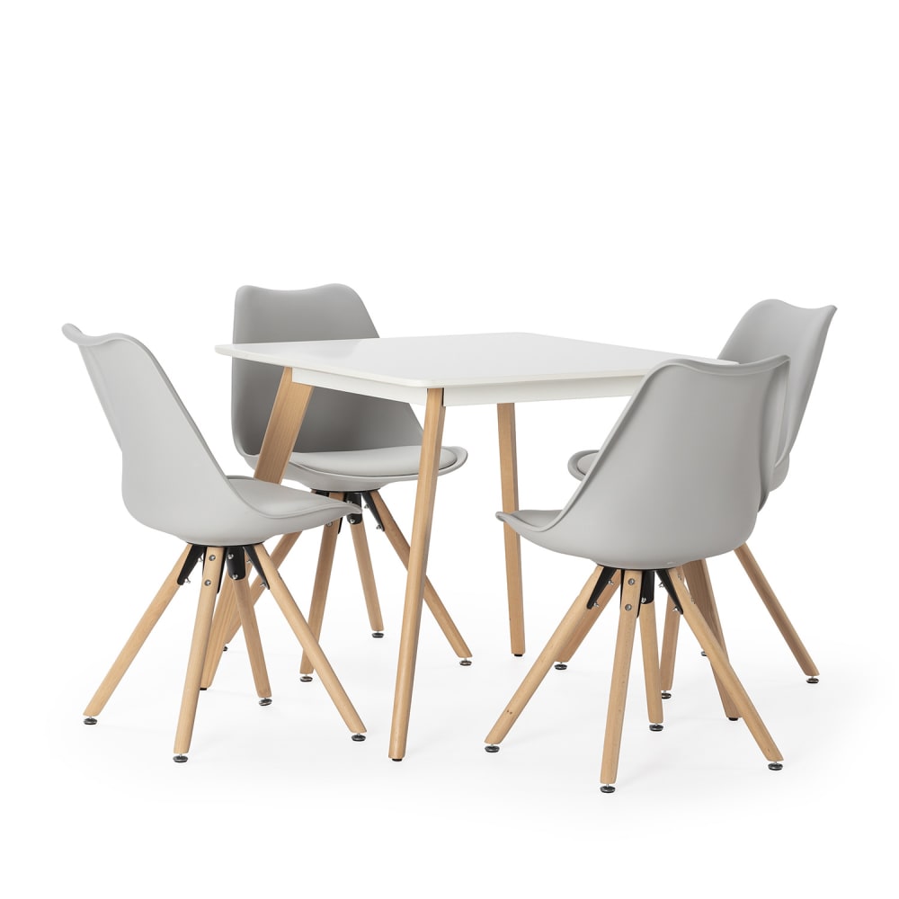 wohnli-moebel-suche-M24062397 Wohnli Möbelsuche - Packung mit Esstisch 80x80 cm und 4 Stühlen Grau