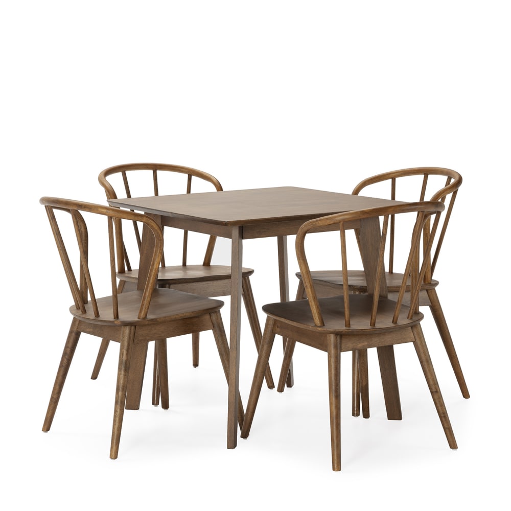 wohnli-moebel-suche-M24062402 Wohnli Möbelsuche - Packung mit Esstisch 80x80 cm und 4 Stühlen Walnussfarbe