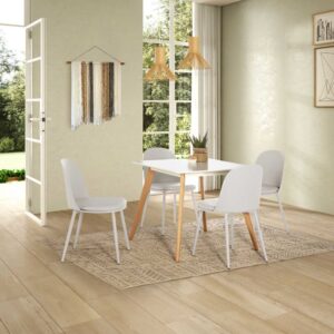 wohnli-moebel-suche-M24062406-1 Packung mit Esstisch 80x80 cm und 4 Stühlen Weiß 80x74x80cm Spanplatte Weiß HOMN Möbel Esszimmermöbel Tisch- und Stuhlset für den Außenbereich