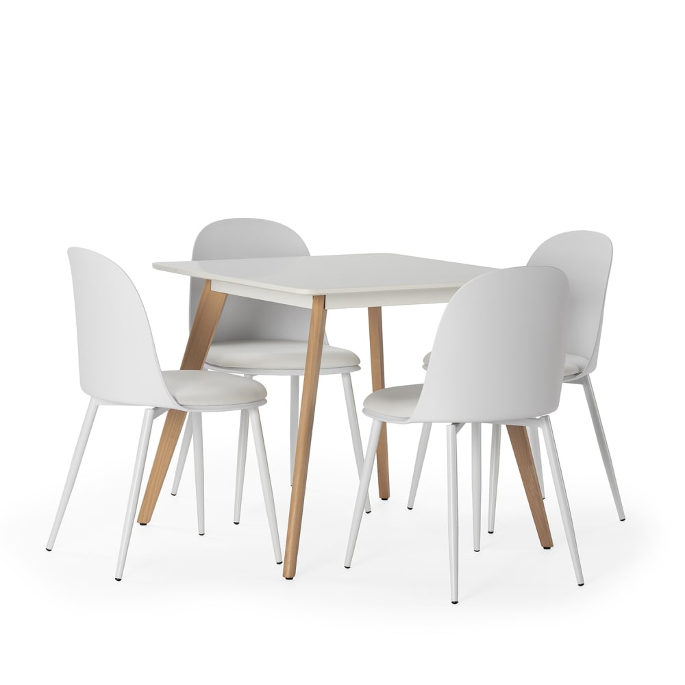 wohnli-moebel-suche-M24062406 Wohnli Möbelsuche - Packung mit Esstisch 80x80 cm und 4 Stühlen Weiß