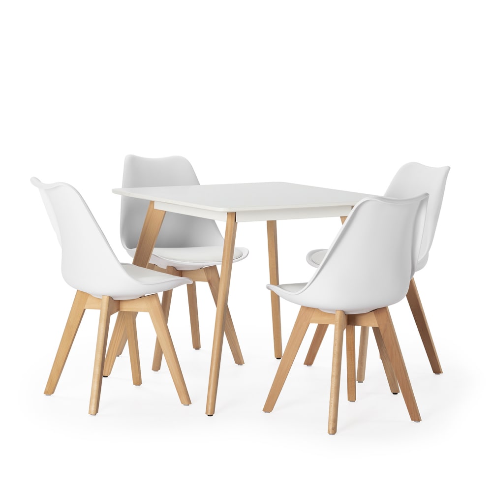 wohnli-moebel-suche-M24062409 Wohnli Möbelsuche - Packung mit Esstisch 80x80 cm und 4 Stühlen Weiß