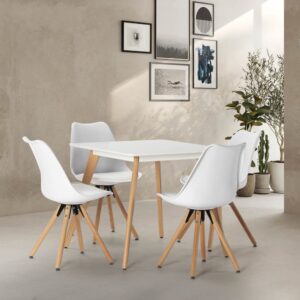 wohnli-moebel-suche-M24062411-1 Packung mit Esstisch 80x80 cm und 4 Stühlen Weiß 80x74x80cm Spanplatte Weiß HOMN Möbel Esszimmermöbel Tisch- und Stuhlset für den Außenbereich