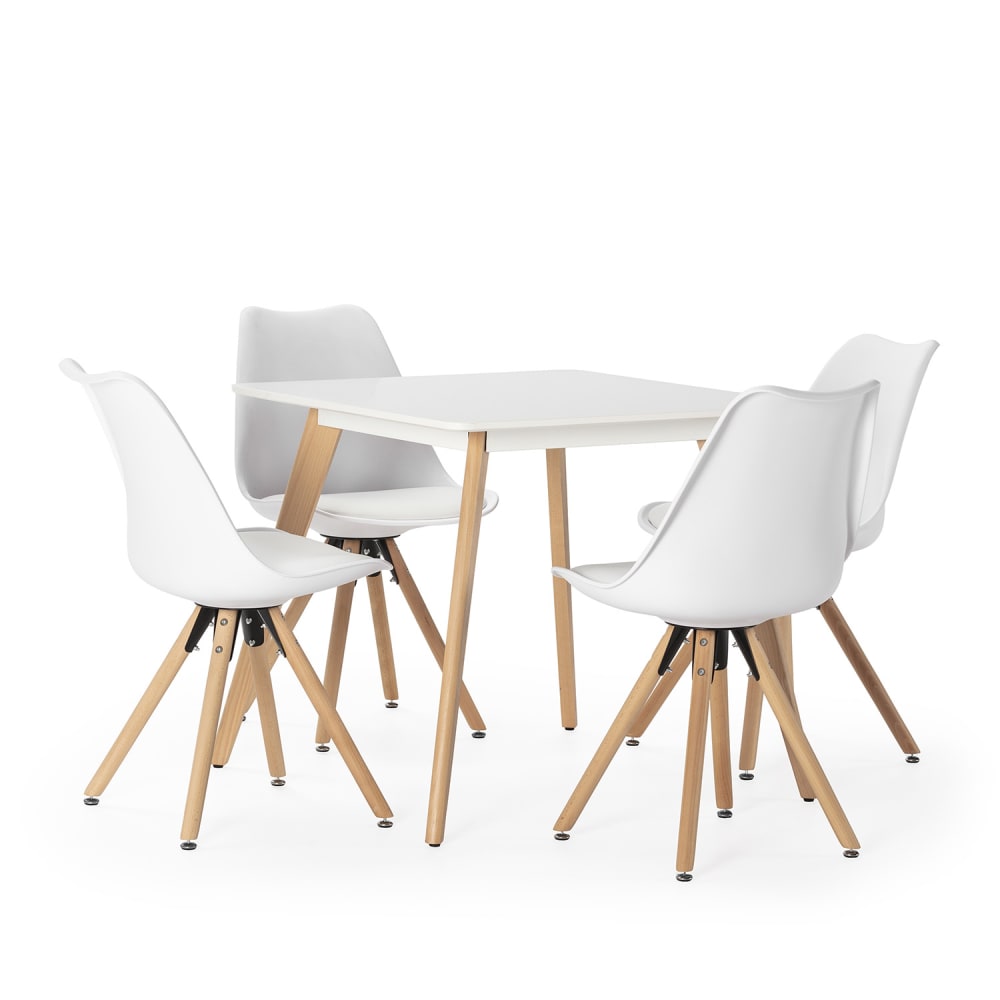 wohnli-moebel-suche-M24062411 Wohnli Möbelsuche - Packung mit Esstisch 80x80 cm und 4 Stühlen Weiß