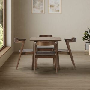 wohnli-moebel-suche-M24062412-1 Packung mit Esstisch 80x80 cm und 4 Stühlen Walnussfarbe 80x75x80cm Holz Braun HOMN Möbel Esszimmermöbel Esstische
