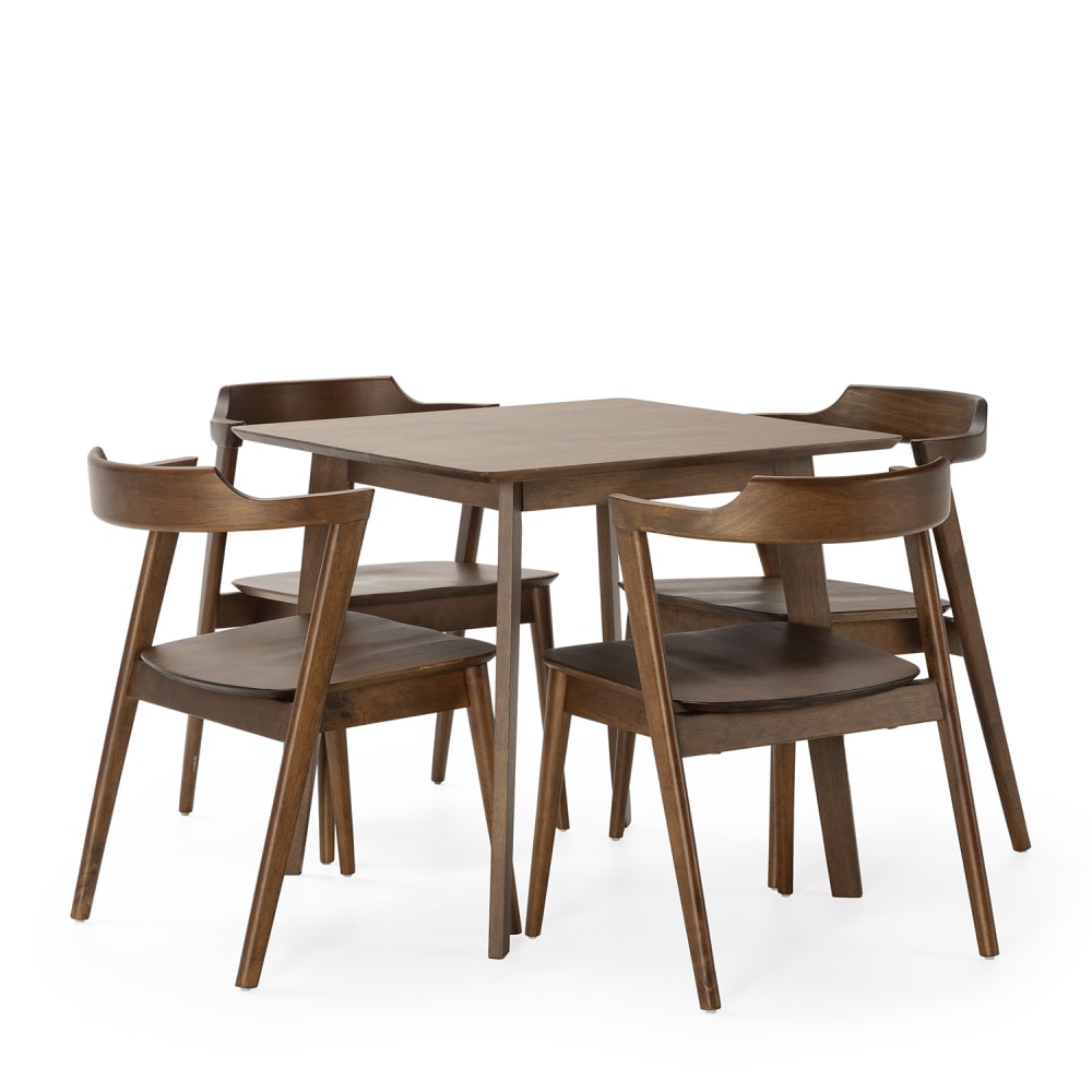 wohnli-moebel-suche-M24062412 Wohnli Möbelsuche - Packung mit Esstisch 80x80 cm und 4 Stühlen Walnussfarbe