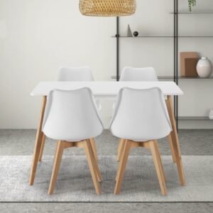 wohnli-moebel-suche-M24062415-1 Packung mit Esstisch 120x80 cm und 4 Stühlen Weiß 120x74x80cm Spanplatte Weiß HOMN Möbel Esszimmermöbel Tisch- und Stuhlset für den Außenbereich