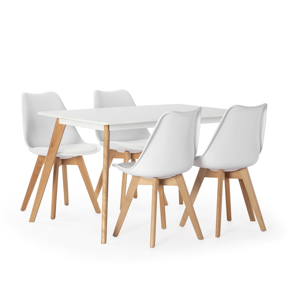 wohnli-moebel-suche-M24062415 Wohnli Möbelsuche - Packung mit Esstisch 120x80 cm und 4 Stühlen Weiß